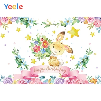 

Flower Cute Rabbit Star Newborn Baby Shower Birthday Custom Backdrop Vinyl Photography Background For Photo Studio Photophone