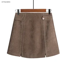 Хаки Осень Зима мини юбка трапециевидной формы для женщин Мода Hig Талия шикарные короткие юбки женские повседневные Saias