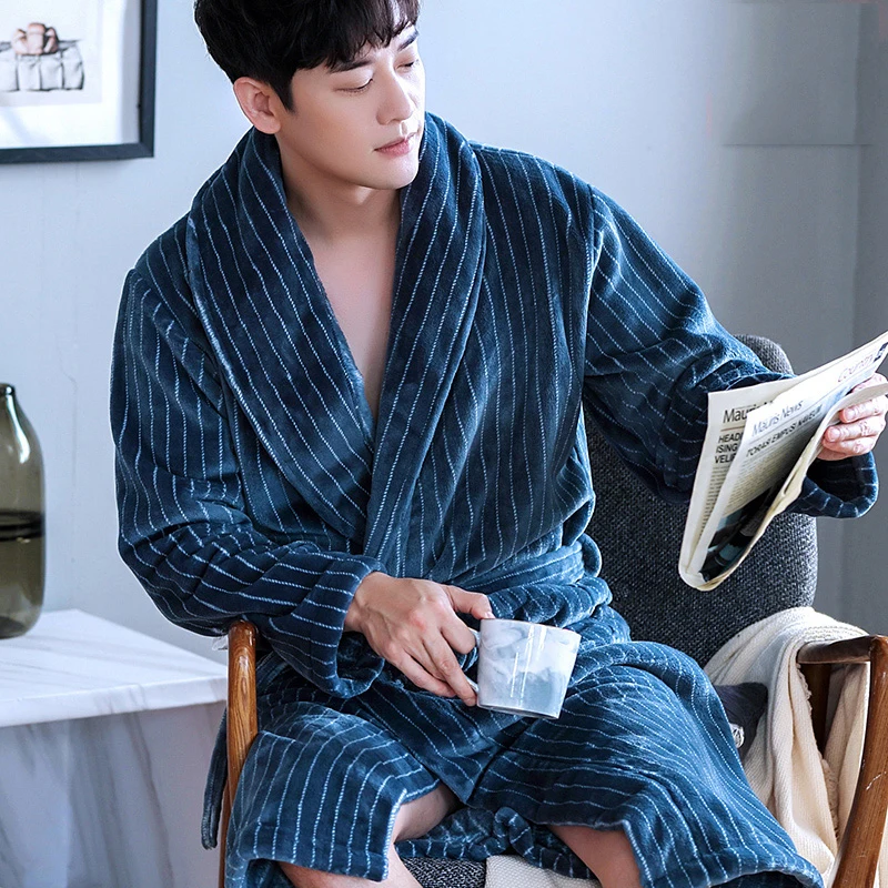 Coral Fleece Male Robe Autumn Winter Flannel Warm Sleepwear Men Thicken Bathrobe Lounge Nightgown Oversized Leisure Home Clothes jockey pajama pants