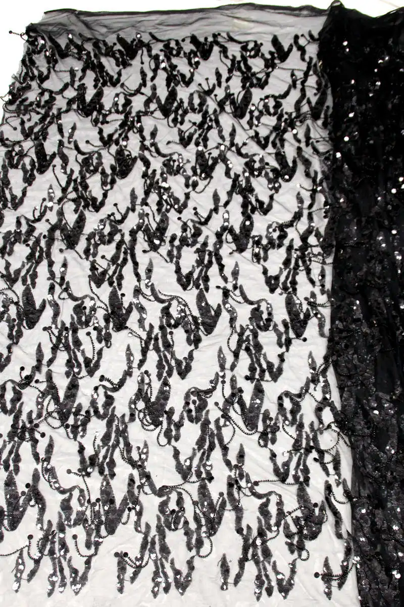 

Sequins Lace Fabric Black African French Lace Fabric High Quality Handmade Embroidery Wedding Nigerian Lace Fabric 15yards DG404