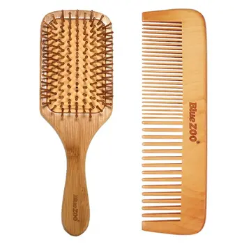 

2pcs New Fashion Anti-static Paddle Bamboo Handle Comb Scalp Massage Hair Brush
