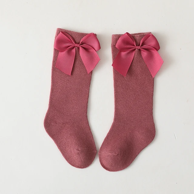 New Brand Baby Toddlers Socks Autumn Winter Children Girls Knee High Long Sock Cotton Big Bow Spanish Style Kids Floor Socks Rose Red