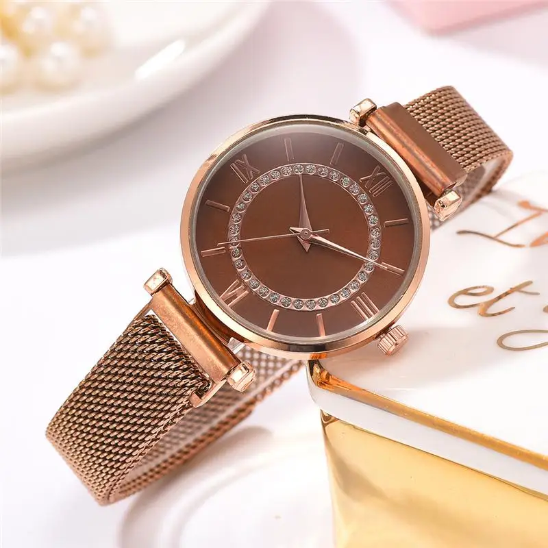 

Luxury Diamond Watch for Women Fashion Rose Gold Magnet Buckle Mesh Strap Female Quartz Clock Elegant Ladies Wristwatches Gifts