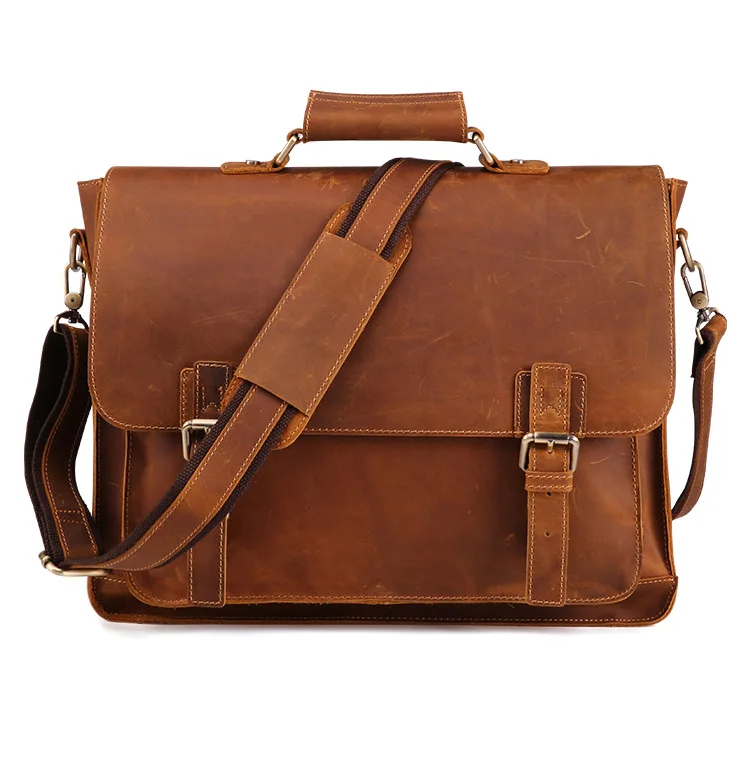 3 New business men's leather briefcase men handbags 15.6 inch computer bag crazy horse leather retro laptop bag male travel bags - Color: 3