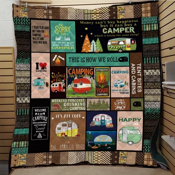 

SOFTBATFY Camping Caravan Quilt Print All Season Quilt For Bed Soft Warm Blanket Cotton Quilt Dropshipping