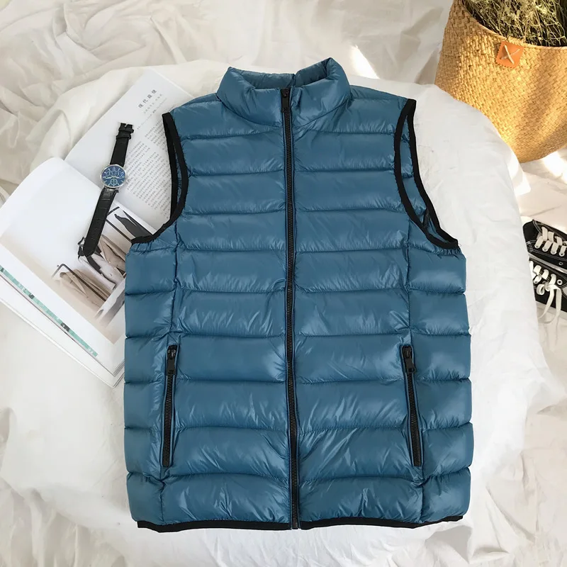 Sky blue Autumn Winter Men's Fashion Sleeveless Warm Vest Jacket Men Casual Waistcoat Outerwear Cotton-Padded Vest Coat Male 4XL 5XL - Цвет: Sky blue