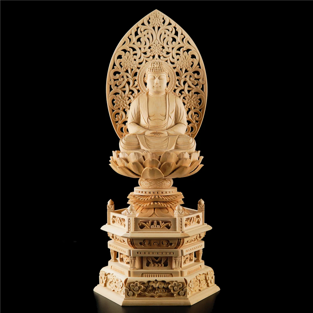 Boxwood Wood Carving Dharma Buddha Statue Handmade Bodhisatva Sculpture Craft 