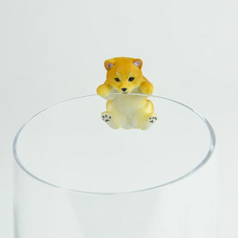 Новые милые домашние животные Щенок Шиба ину на краю чашки стеклянные модели Фигурки фигурка собаки Рождественский подарок детская игрушка - Цвет: 1pc yellow shiba Inu