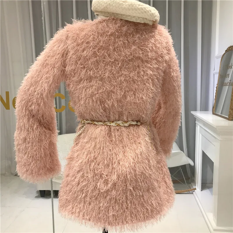 ALPHALMODA зима новое женское плюшевое меховое пальто с кисточками жемчужное Полосатое пальто с воротником с подкладкой толстое теплое женское модное пальто