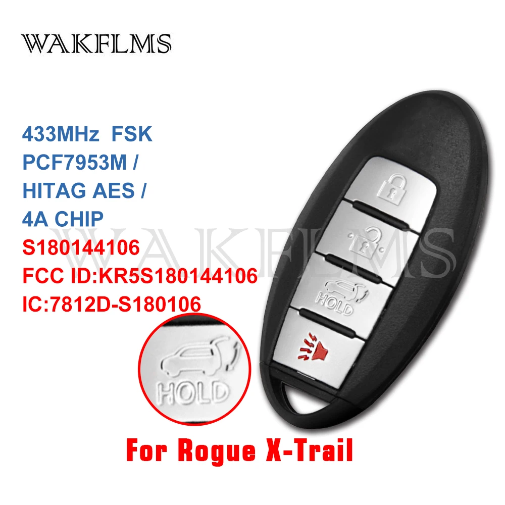 4 кнопки смарт-карты ключ 433 МГц для Nissan Rogue US X-Trail Южная Азия с PCF7953 HITAG AES чип KR5S180144106