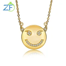 GZ ZONGFA 925 Sterling Silver Necklace for Women Diamond Devil Smiley Face Cute Happy Face Pendant Plated 18K Gold Fine Jewelry