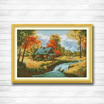 

The autumn stream Scenery DIY DMC Cross stitch 11CT 14CT cross stitch kits embroidery needlework sets Home decor crafts
