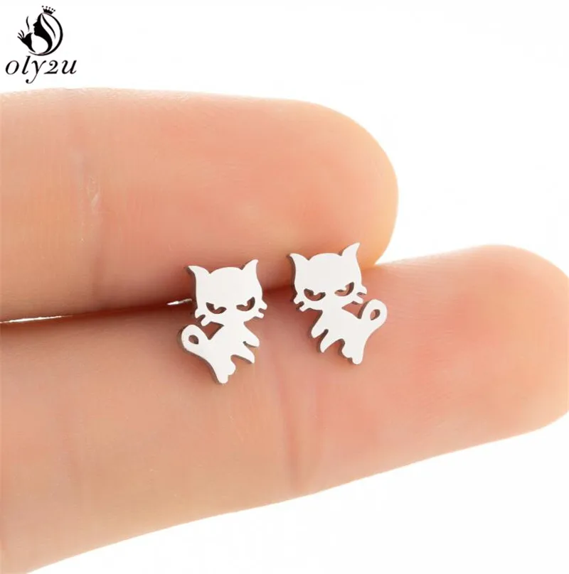Lovely Stainless Steel Cat Earrings for Women Children Jewelry Trendy Cute Animal Dog Paw Stud Earrings Girls Birthday Gifts