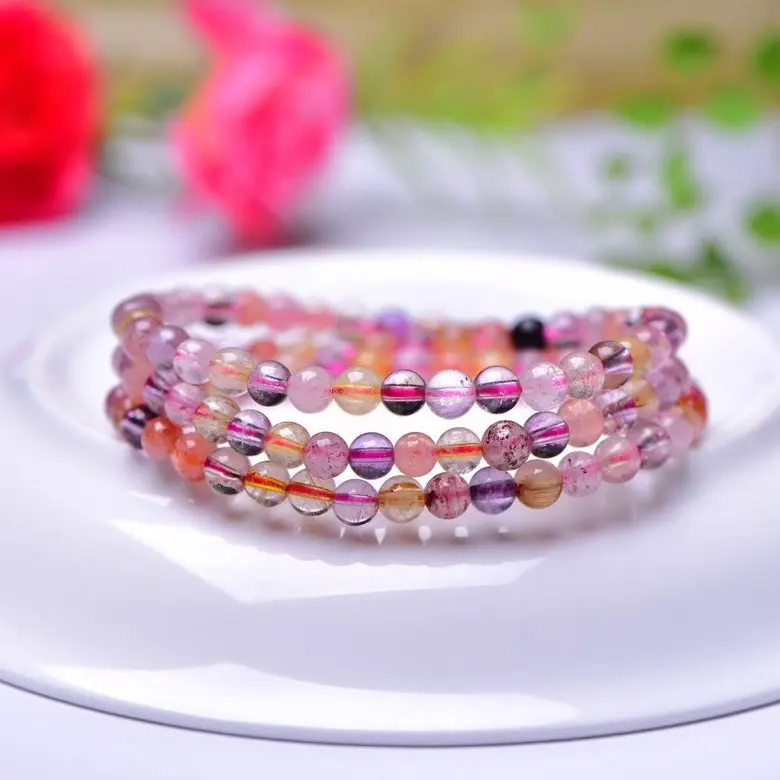 

Pure natural super seven/purple crystal/three-wheel backbone crystal bracelet gioielli bizuteria damska joias feminina