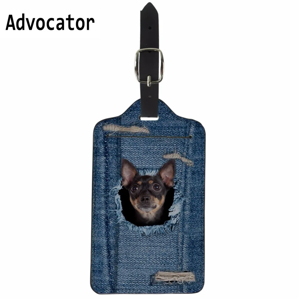 

ADVOCATOR Cute Fake Denim Puppy Chihuahua Print Fashion Baggage Boarding Tags Luggage Tag Travel Accessories ID Address Holder