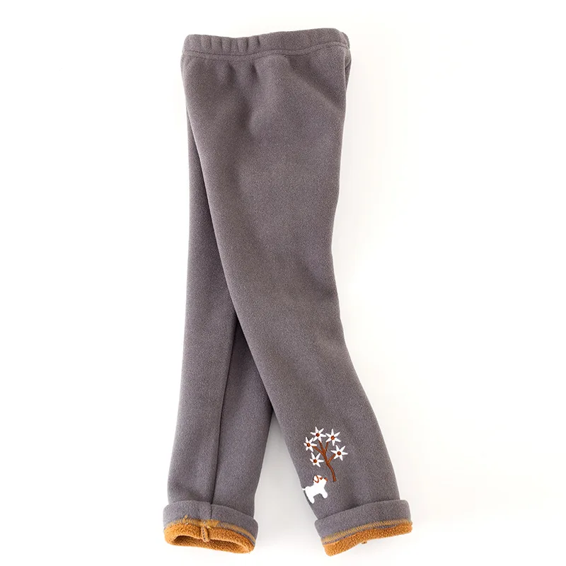 Детские Леггинсы зимние леггинсы для девочек плотные штаны с вышивкой для девочек от 3 до 10 лет, леггинсы для маленьких девочек зимняя детская одежда - Цвет: Серый
