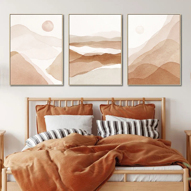 

Abstract Canvas Print Beige SunPainting Line Mountain Wall Art Poster Minimalist Prints Nordic Wall Pictures Living Room Decor