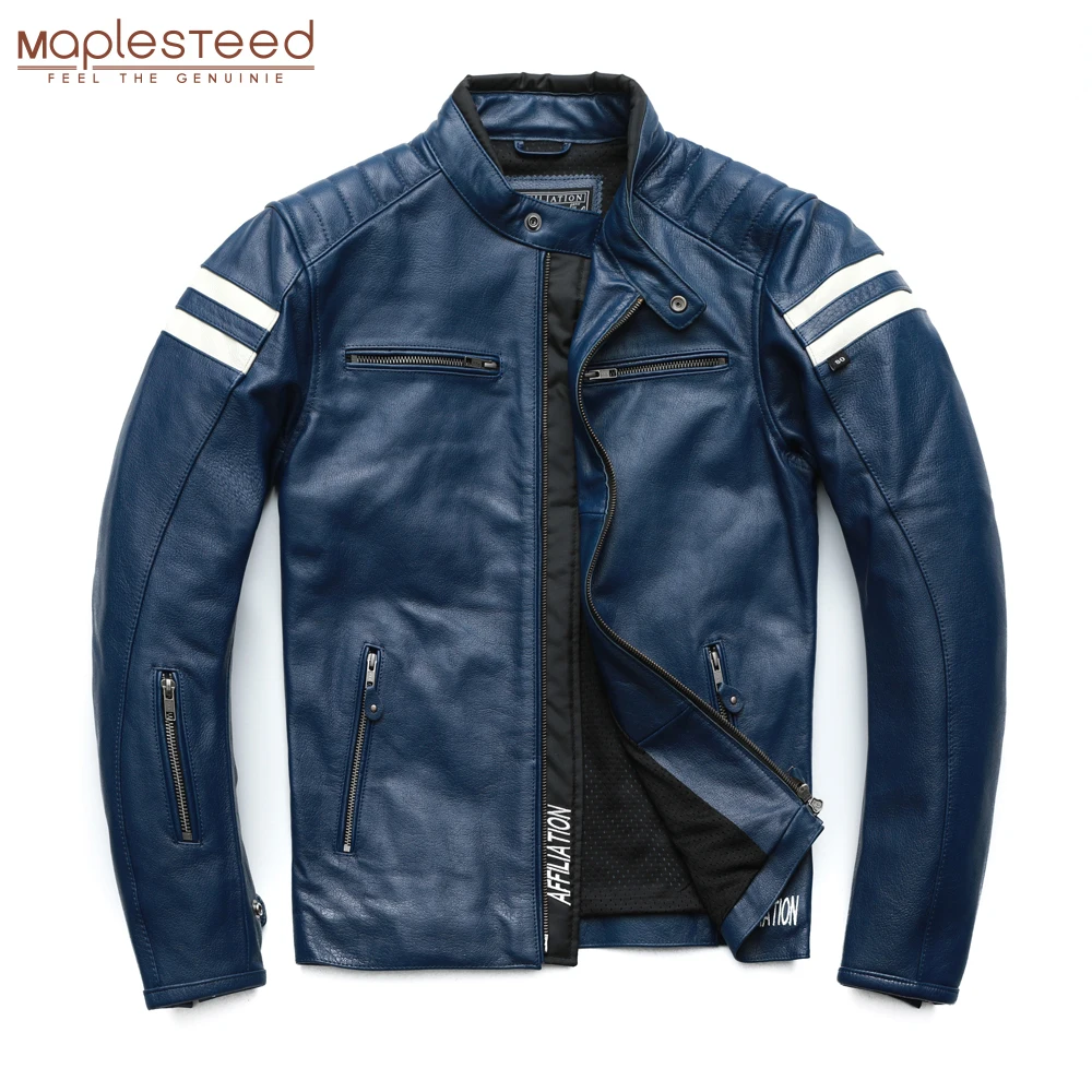 Giacca da moto uomo 4 protezioni 100% cappotto in pelle di mucca uomo Motor Biker giacche cappotto in pelle maschile autunno asiatico taglia M218 1