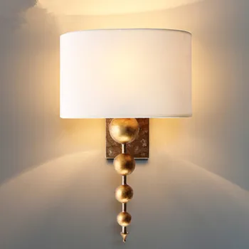 

vintage design gold wall lights fabric lampshade wall sconce AC110V 220V living room bedside lamp