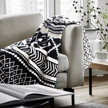 Новое хлопковое черно-белое жаккардовое Скандинавское трикотажное одеяло, одеяло для дивана 130*180 см