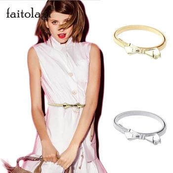

Gold Silver Ladies Dress Belts Elastic Bowknot Buckle Women Waist Belt Stretch Skinny Female Chain Waistband elastische riem
