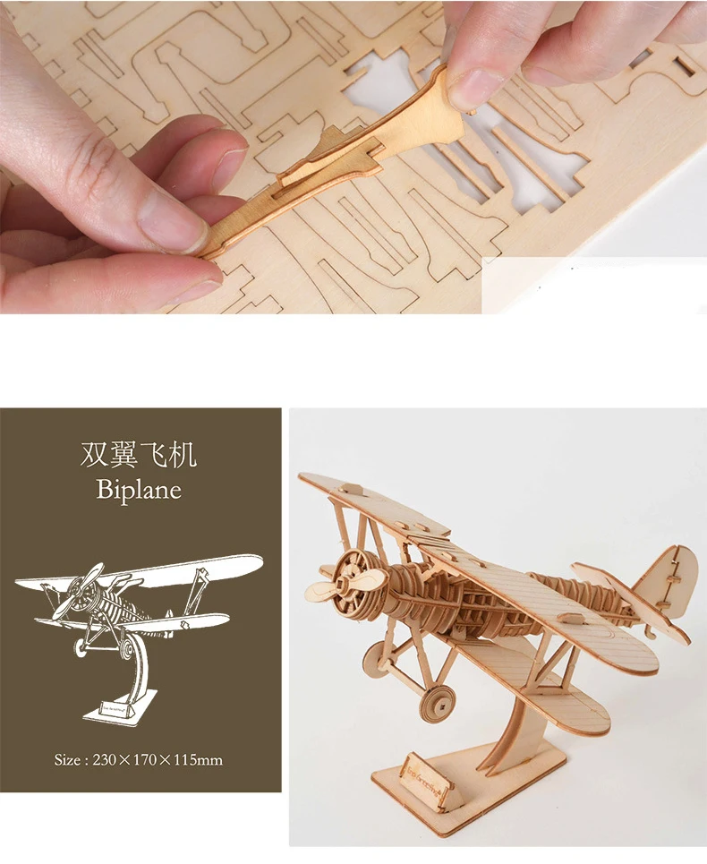 Laser Cutting 3D Wooden Puzzle Sailing Ship Biplane Steam Locomotive Train Toys Assembly Kits Desk Decoration for Children Kids 14