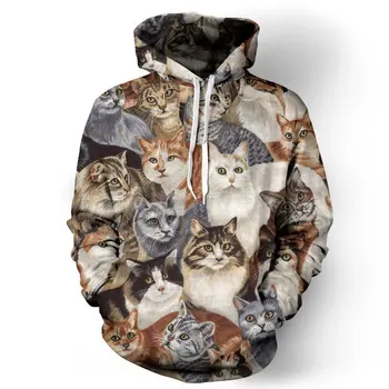 

CNUUIKOOEK Sweatshirts Men's 3D Cat Planet Printed Hooded Pocket Pullover Hoody Fashion Men's Hoodies