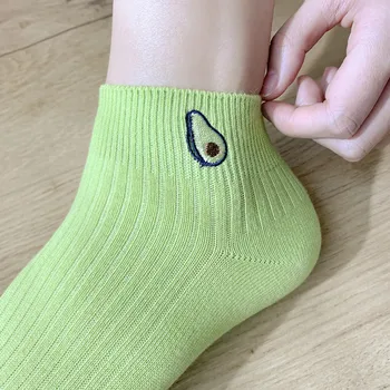 Women Solid Avocado Embroidery Socks Casual Joker Cotton Short Socks For Ladies Concise College Style
