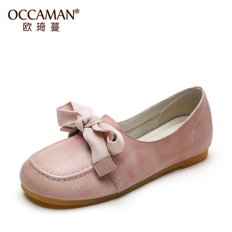 

OCCAMAN Spring New Design Genuine Leather Ladies Soft Footwear Vintage Retro Loafers Single Women Shoes 74073
