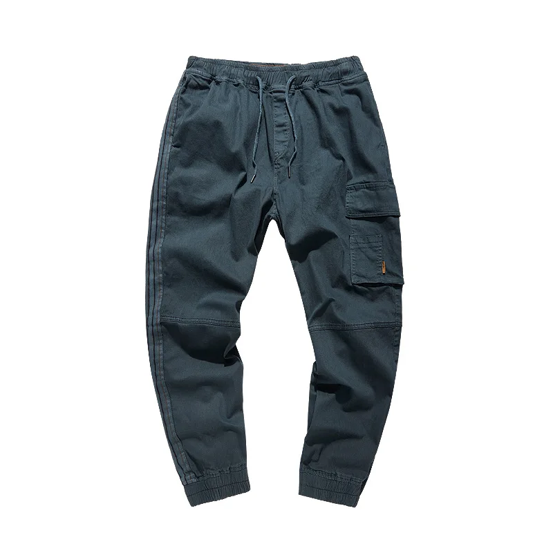 MANVALUE Original European and American Washed Autumn and Winter Men's Overalls Leisure Trousers Rope Tether Cargo Pants - Цвет: Sapphire