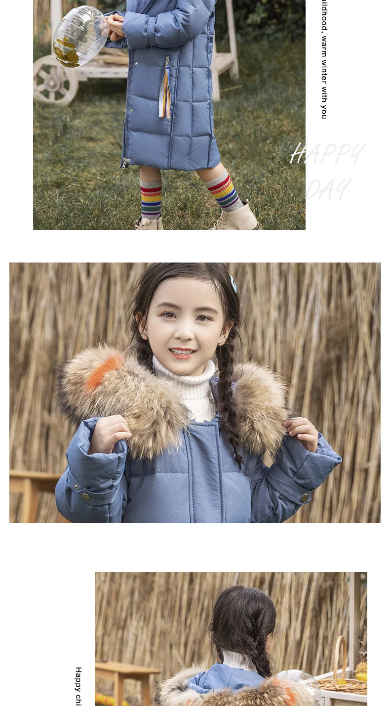 Olekid/утепленное длинное зимнее пальто для девочек пуховая куртка с капюшоном и натуральным мехом для девочек, От 5 до 14 лет, Детская парка для подростков, верхняя одежда