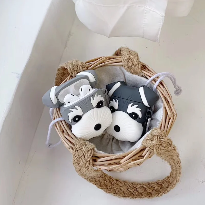 Милый мультфильм Шнауцер 3d защитный чехол для наушников для airpods 2 Чехол для Apple bluetooth гарнитура зарядная коробка защитный чехол