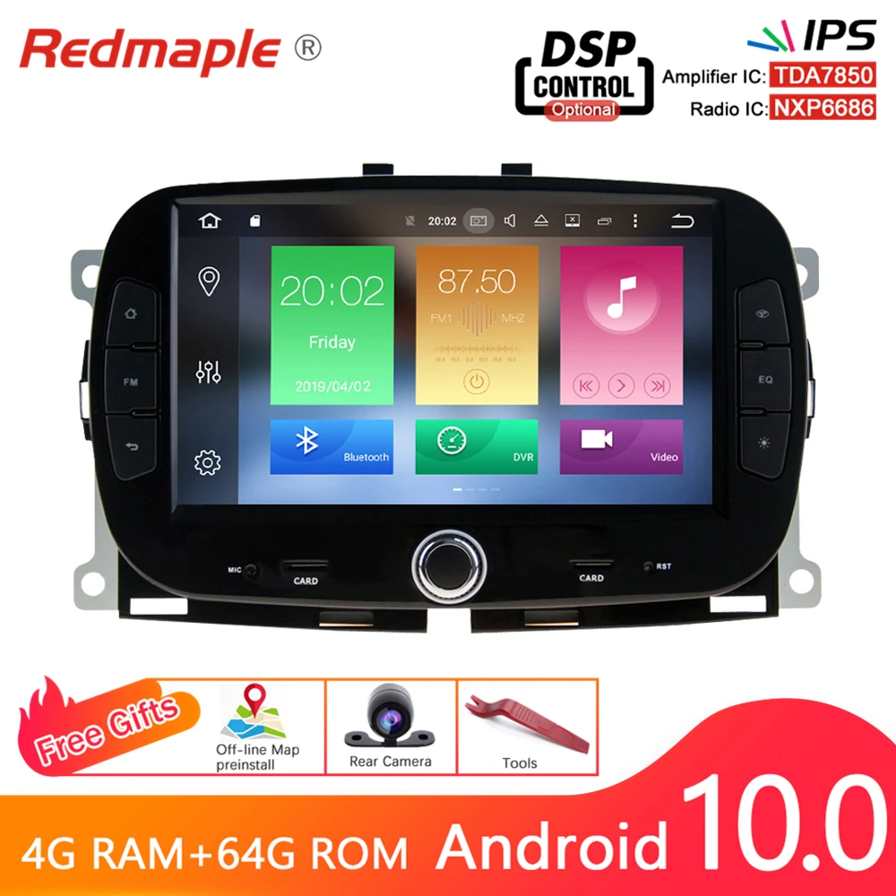 Автомагнитола на Android 10 0 DVD-плеер мультимедиа для Fiat 500 2015 + GPS Wi-Fi Bluetooth видео стерео