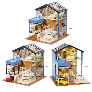 

Creative DIY Wooden Assembled Villa Seattle Model Kids Manual Assembly Toys 3D DIY Wooden Dollhouse Doll Accessory Gifts for Kid