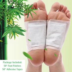 50 Patches+50 Adhesives Detox Foot Patch Pain Relief Bamboo Pads Patches With Adhesive Foot Care Treatment Sticker Improve Sleep