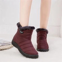 JIANBUDAN/Повседневные зимние ботинки женские зимние плюшевые теплые ботинки больших размеров хлопковый материал водонепроницаемые утепленные теплые резиновые ботинки плюшевая обувь 35-43
