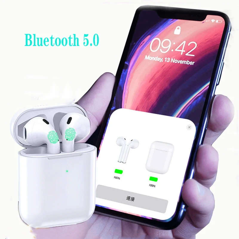 

i12 tws phone 5.0 bluetooth earphones wireless stereo touch headset Aire replica Pop up earbuds sport bass earphones for iphone xiaomi huawei Touch Portable Earbuds for i80 i10 i90 i30 i60 i100 tws