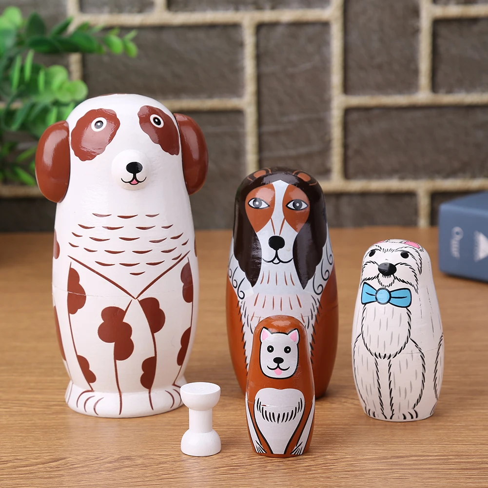 5pcs/Set Children Toys Dog Russian Nesting Dolls Wooden Russian