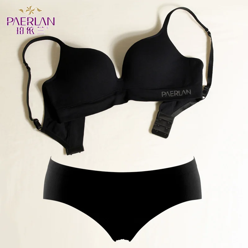 Black PAERLAN, комплект спортивного нижнего белья, продукт, без стального кольца, чашка 3/4, нижнее белье, женские удобные одноцветные трусы - Цвет: Black