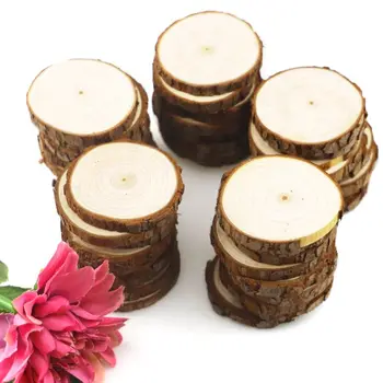 

50pcs Round Unfinished Wood Slices Circles with Tree Bark Log Discs DIY Crafts 19QB