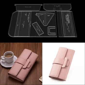 

Leather Pattern Long Wallet In Hand Wrapping Paper Grid Pattern DIY Handmade Leather Acrylic Version Drawing Leathercraft Tools