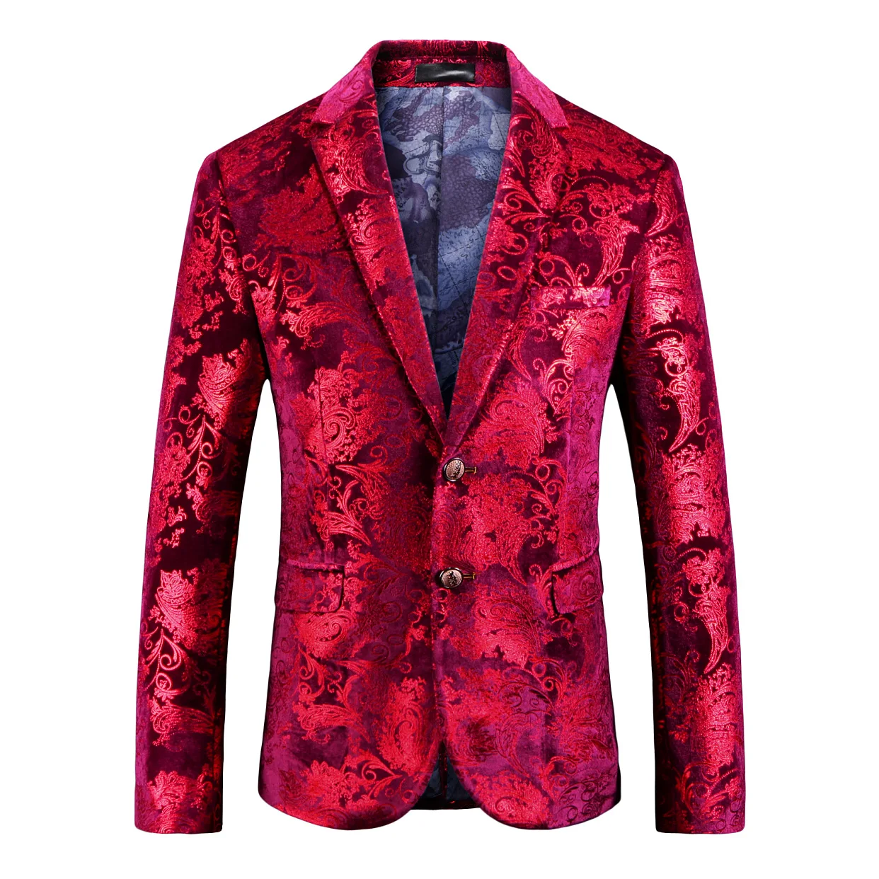Traje dorado estampado hombre, Chaqueta de traje de manga larga Jacquard rojo, Blazer Delgado, Chaqueta de vestir, ropa de rendimiento, abrigo de dos botones|Chaquetas de traje| - AliExpress
