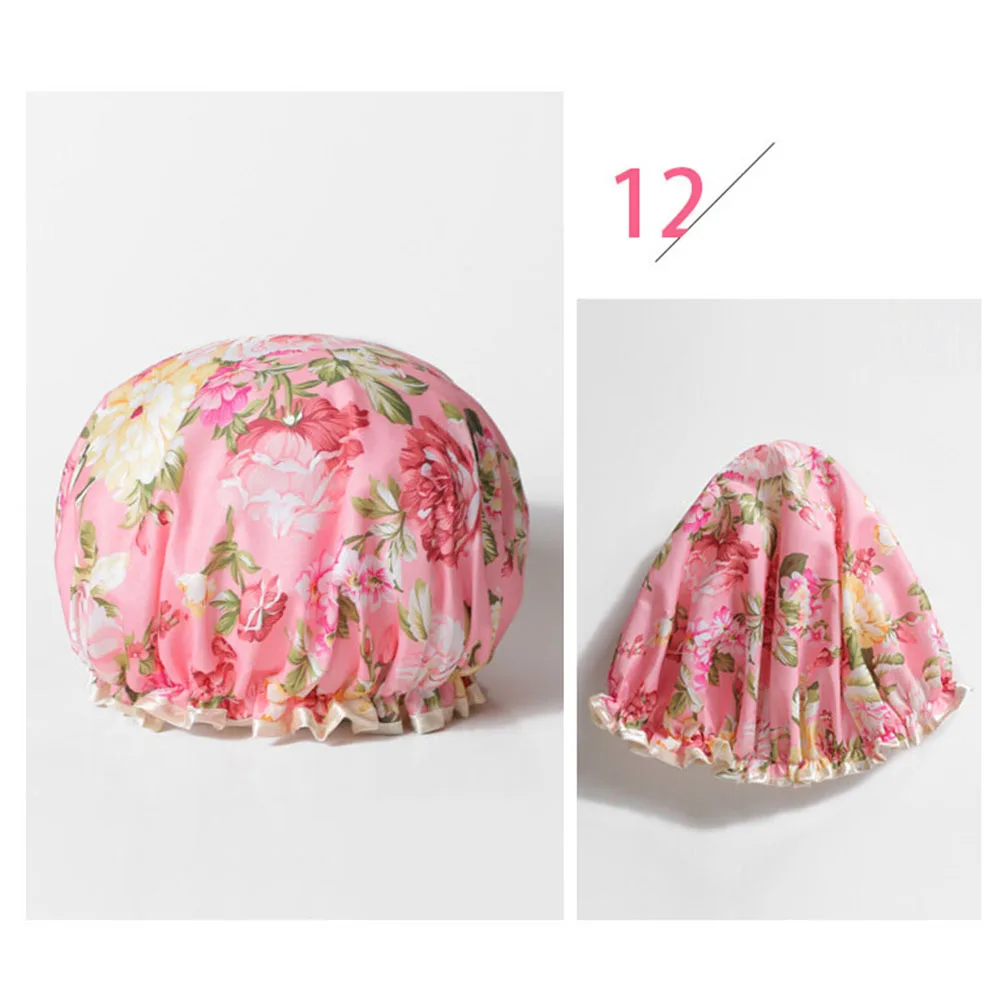 Women Double Layer Flower Dot Hair Fast Dryer Cap Spa Shower Bathing Wrap Hat