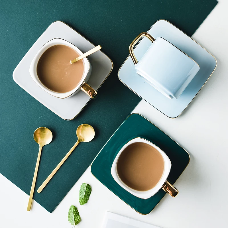 Classic Ceramic Coffee Cups Mugs Porcelain Square Tea Drinkware 