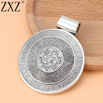 

ZXZ 2pcs Tibetan Silver Large Boho Medallion Round Charms Pendants for Necklace Jewelry Making Findings 76x62mm