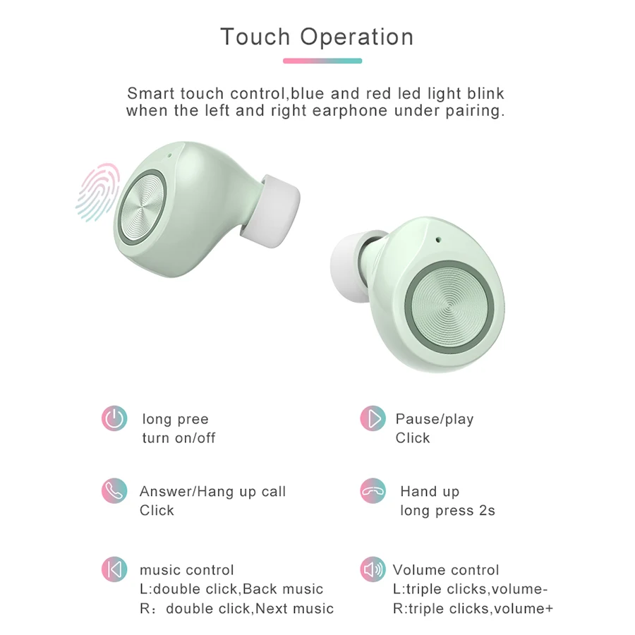 TWS беспроводные наушники, Bluetooth наушники 5,0, сенсорное управление, наушники с микрофонами, гарнитура, шумоподавление, Hi-Fi стерео TW60