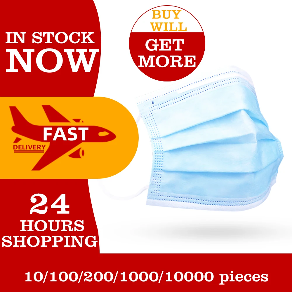 

10/30/50/100 pcs Mask Face Mouth Mask Disposable Protect 3 Layers Filter Dustproof Earloop Mouth Masks
