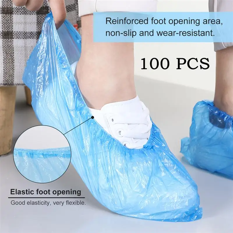 100 Pcs Plastic Disposable Shoe Covers Carpet Cleaning Overshoe Blue 