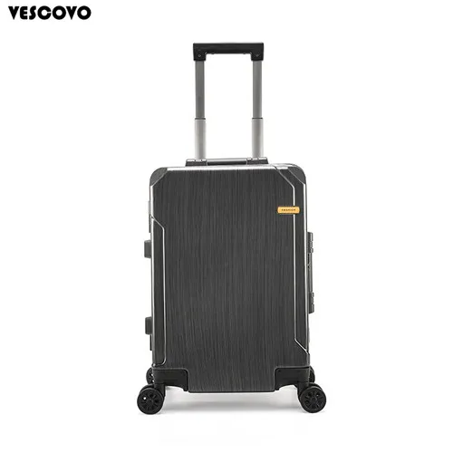 VESCOVO алюминий рама на колесиках дорожные чемоданы 20 дюймов для мужчин бизнес Carry On Box женские сумки на колесах - Color: black