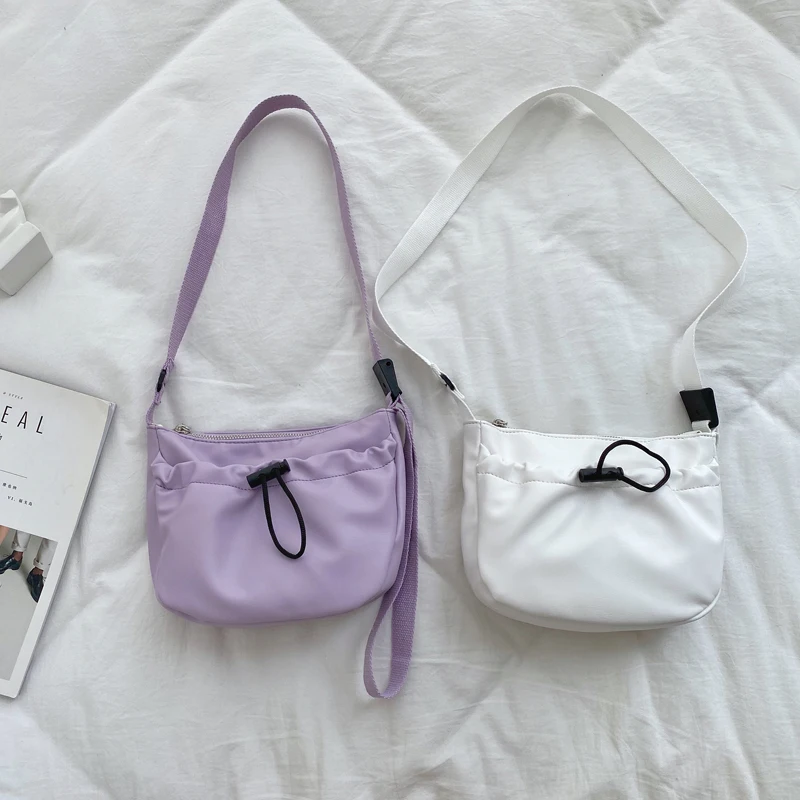 

2020 New Small Zipper Women Drawstring Bag Female Shoulder Bag Japan Style PU Leather Soft Youth Crossbody Phone Bag Whole Sale